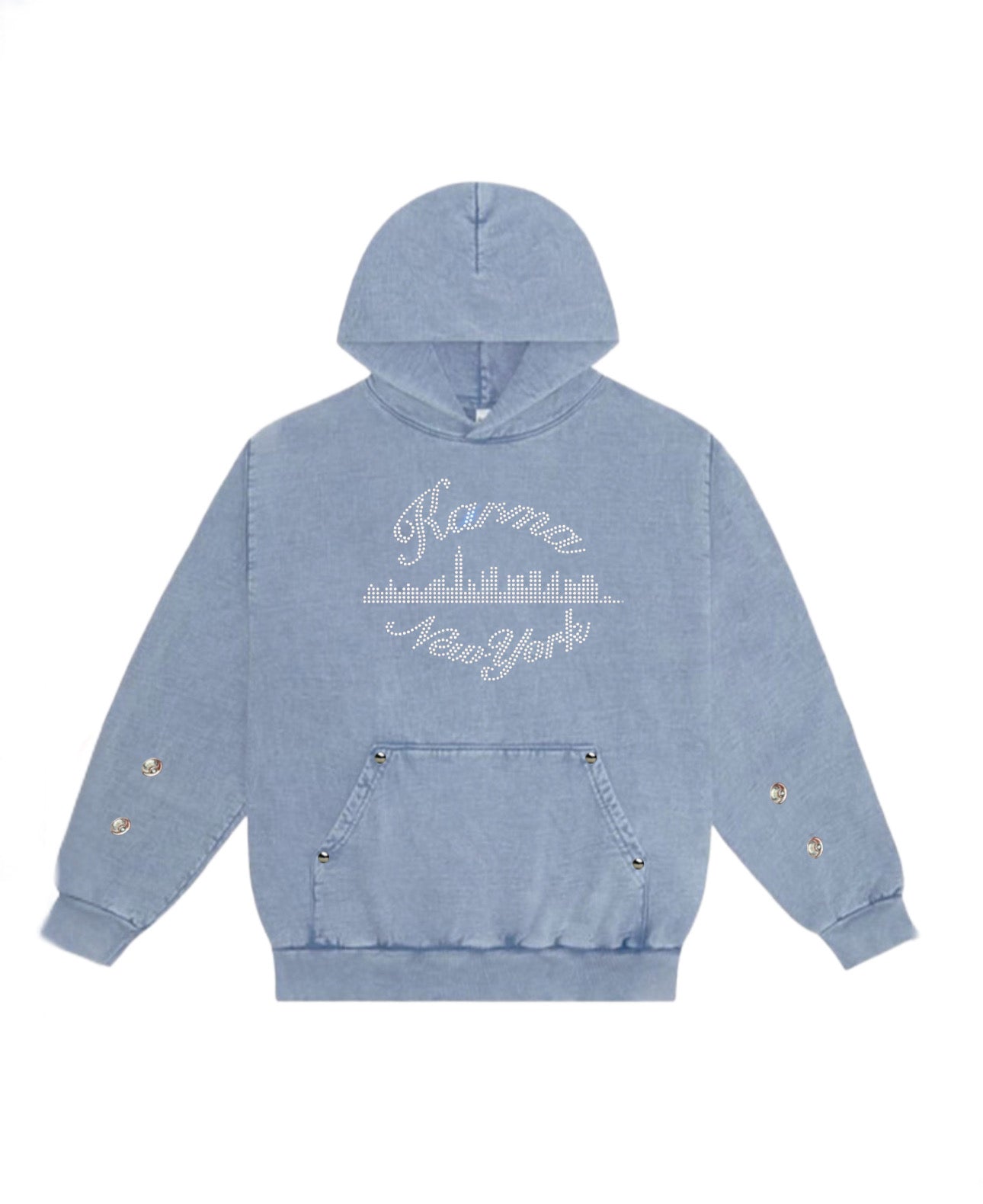 Mineral Washed Indigo Blue “Skyline” Rhinestone Hoodie